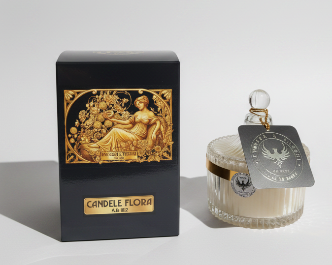 Almond perfumed candle 250 ml, in XIX century style  diamond glass jar