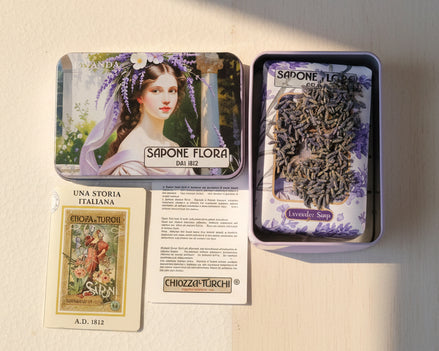Lavender Soap 170 Gr./6 Oz. in the original 19th century style elegant packaging.