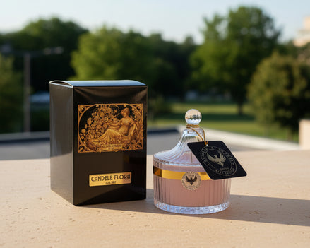 Rose perfumed candle 250 ml, in XIX century style  diamond glass jar