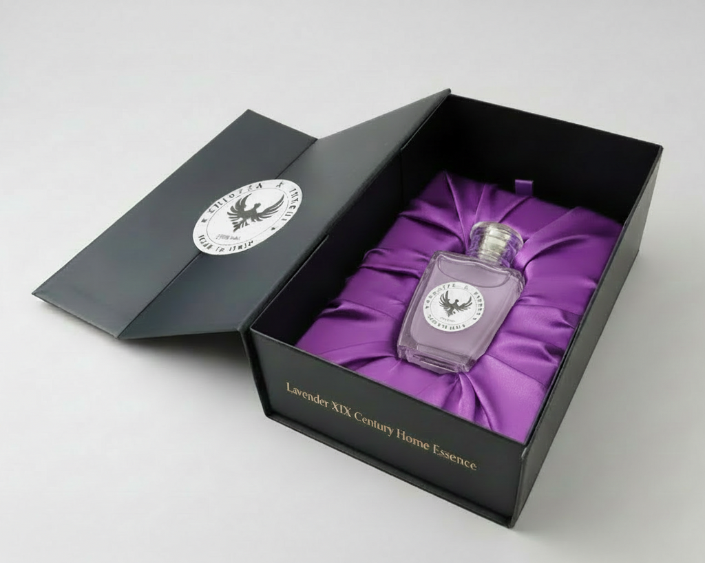 Aromatic Lavender Home Essence in an original XIX century style diamond glass jar, as was customary in the 19th century.