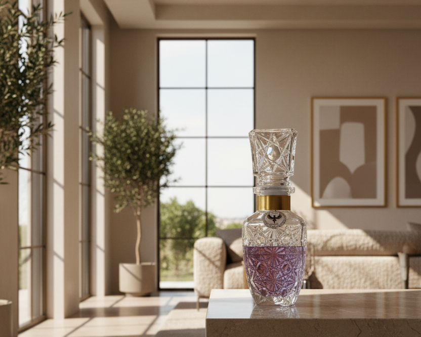 Aromatic Lavender Home Essence in an original XIX century style diamond glass jar, as was customary in the 19th century.