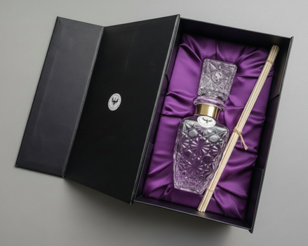 Aromatic Lavender Home Essence in an original XIX century style diamond glass jar, as was customary in the 19th century.