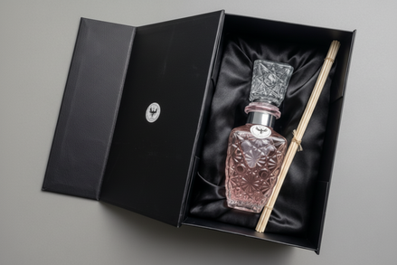Aromatic Rose Home Essence in an original XIX century style diamond glass jar, as was customary in the 19th century.