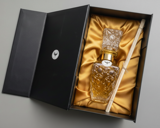 Aromatic Vanilla Home Essence in an original XIX century style diamond glass jar, as was customary in the 19th century.