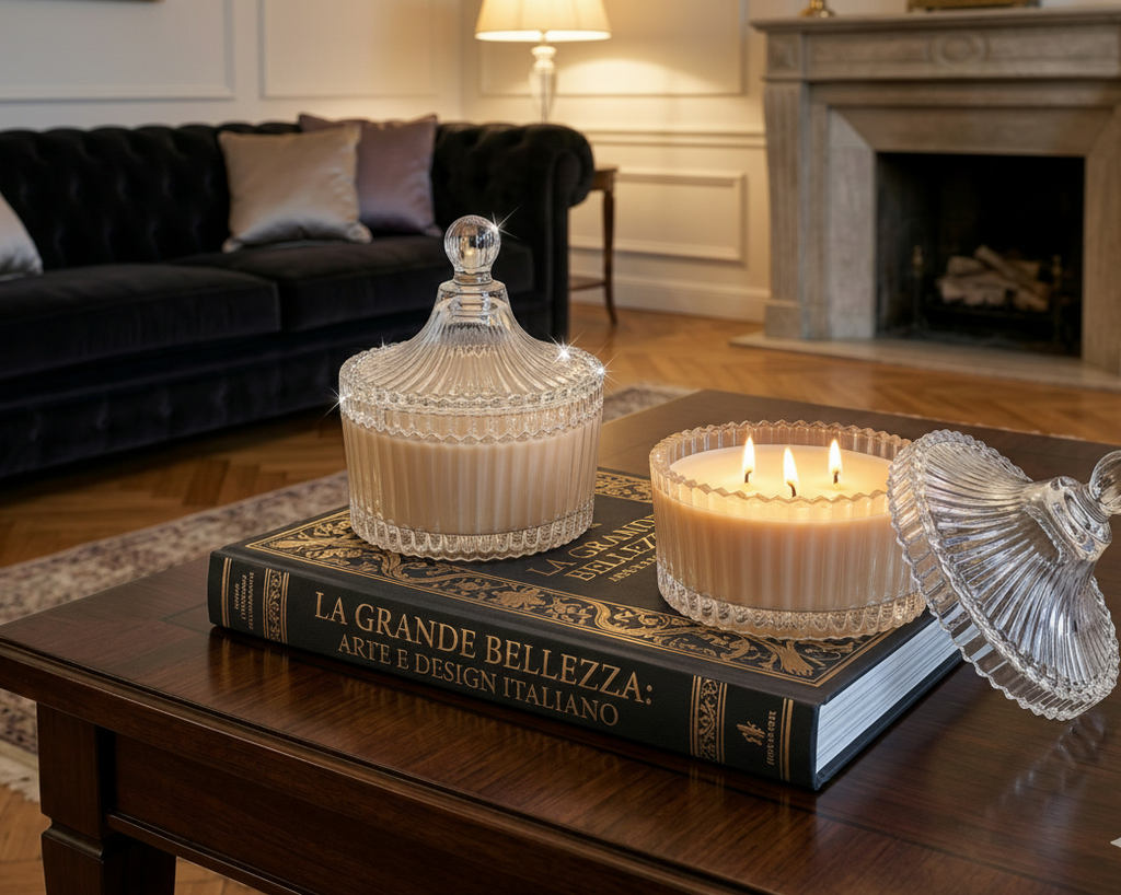 Vanilla perfumed candle 250 ml, in XIX century style  diamond glass jar