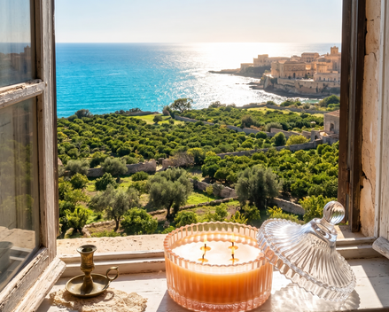 Sicilian Citrus Fruits perfumed candle 250 ml, in XIX century style  diamond glass jar