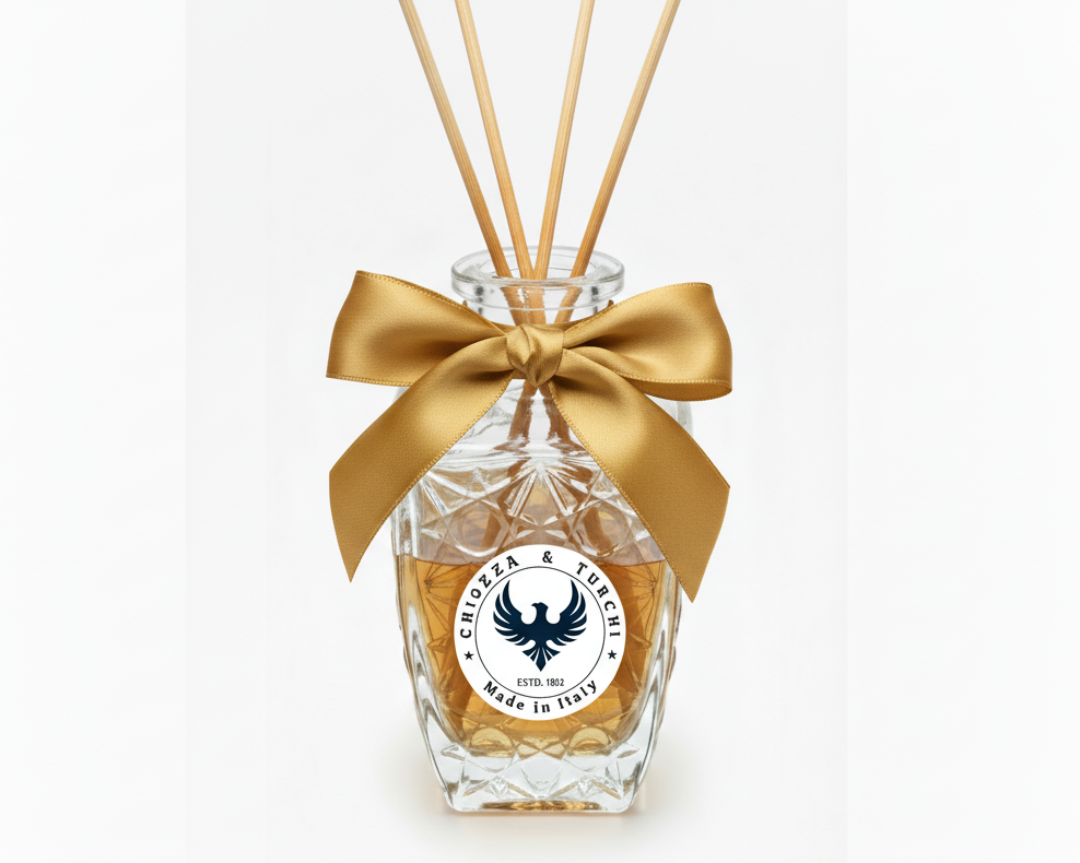 Aromatic Vanilla Home Essence in an original XIX century style diamond glass jar, as was customary in the 19th century.