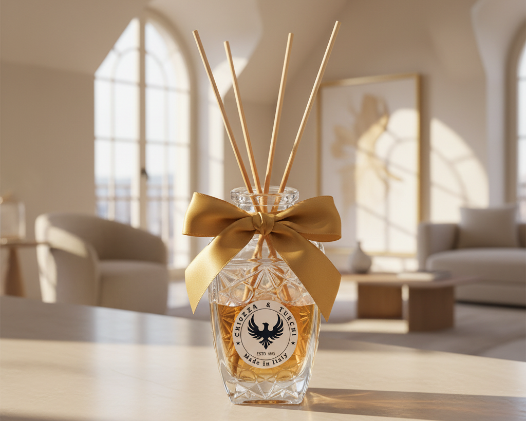 Aromatic Vanilla Home Essence in an original XIX century style diamond glass jar, as was customary in the 19th century.