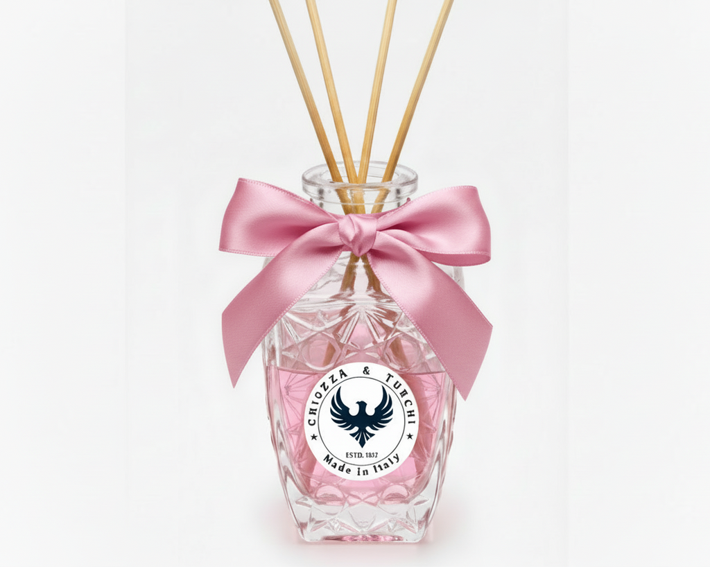 Aromatic Rose Home Essence in an original XIX century style diamond glass jar, as was customary in the 19th century.