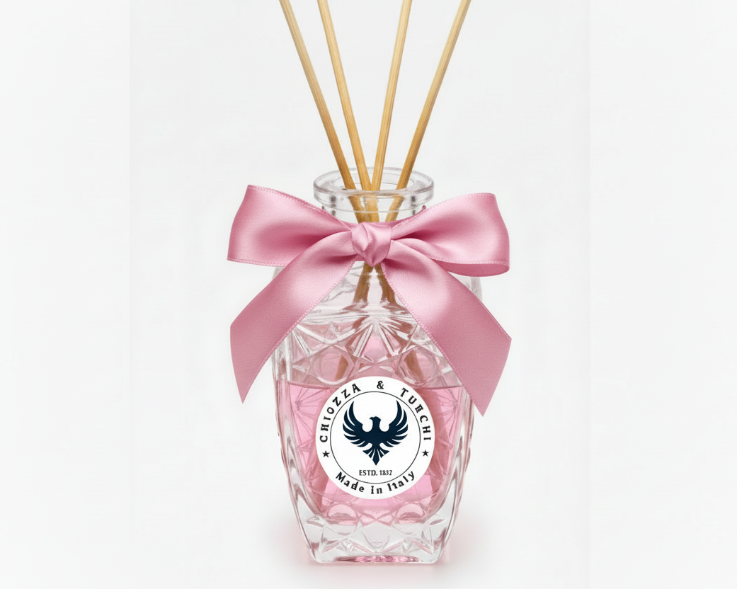 Aromatic Rose Home Essence in an original XIX century style diamond glass jar, as was customary in the 19th century.