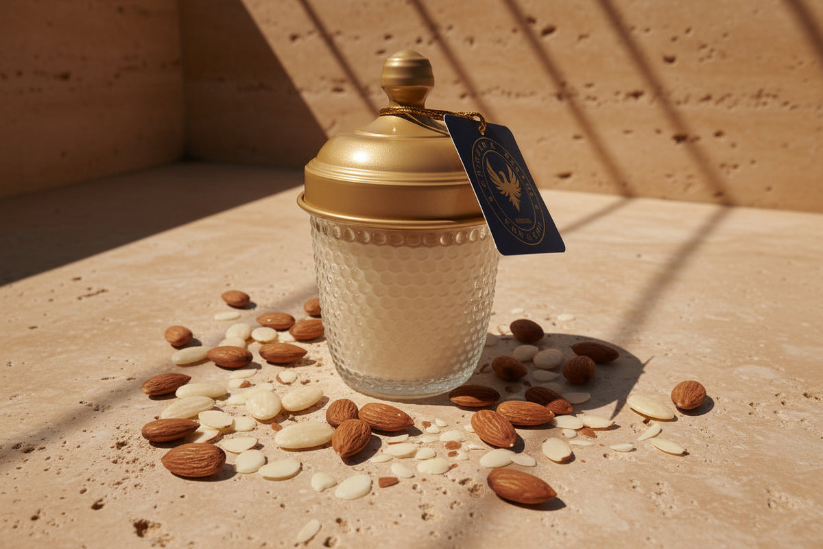 Almond perfumed candle 300 ml, PINE CONE diamond glass jar