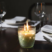 PINE CONE : Italian Alps Herbs and Flowers Aromatic Candle 300 ml, in XIX century style diamond glass jar and aluminium brown top.