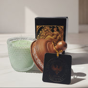PINE CONE : Italian Alps Herbs and Flowers Aromatic Candle 300 ml, in XIX century style diamond glass jar and aluminium brown top.
