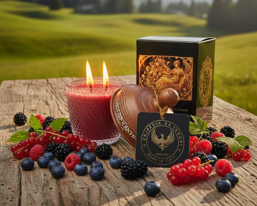 PINE CONE Blueberry, Raspberry and Wild Strawberry perfumed candle 300 ml,  diamond glass jar