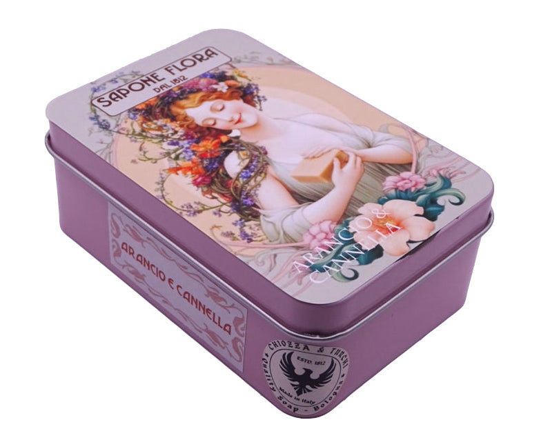 Orange & Cinnamon Soap 150 gr.  in the original 19th century style luxurious packaging.