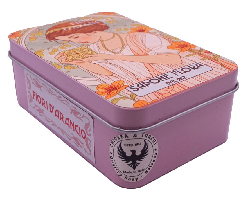 Orange Blossom Soap 170 Gr./6 Oz  in the original 19th century style luxurious packaging.