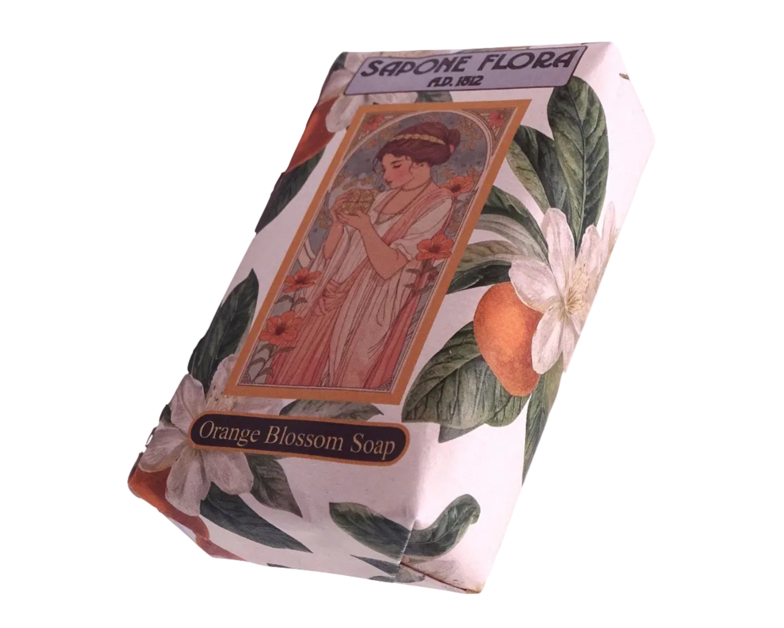 Orange Blossom Soap 170 Gr./6 Oz  in the original 19th century style luxurious packaging.
