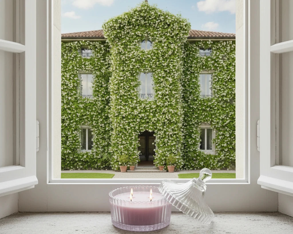 Jasmine Gardens perfumed candle 250 ml, in XIX century style  diamond glass jar