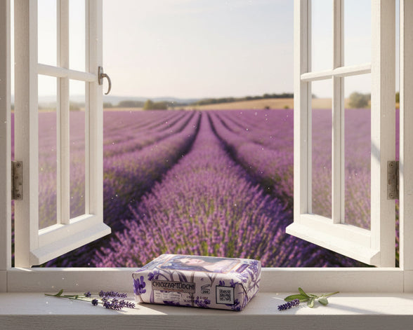 Lavender Soap 170 Gr./6 Oz. in the original 19th century style elegant packaging.