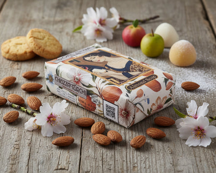 Almond Sweet Soap 170 Gr./6 Oz in the original 19th century style elegant packaging.