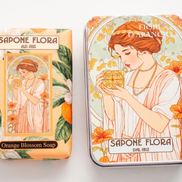 Orange Blossom Soap 170 Gr./6 Oz  in the original 19th century style luxurious packaging.