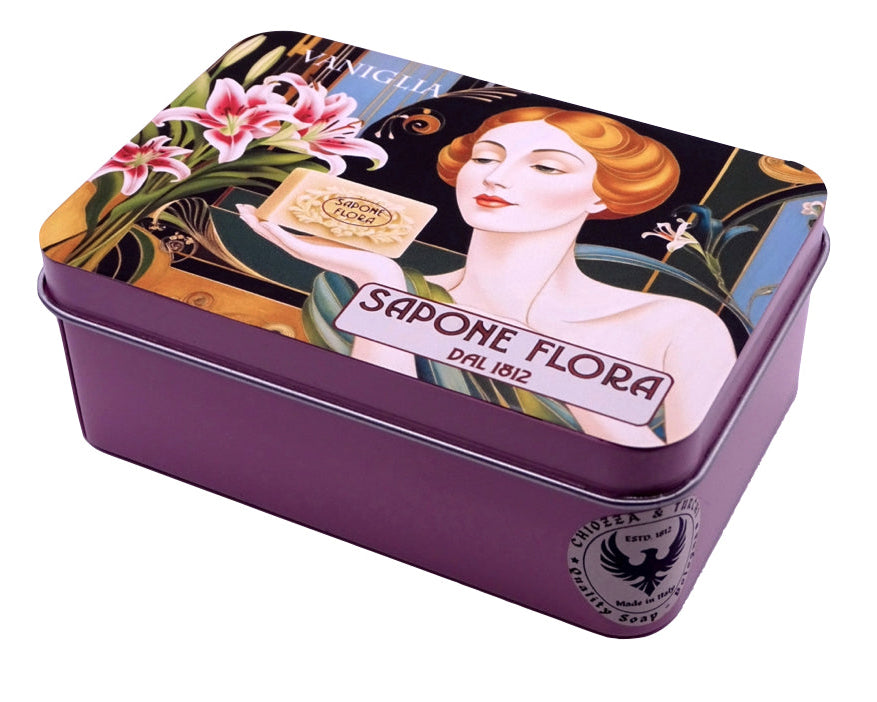 Vanilla Soap 170 Gr./6 Oz  in the original 19th century style luxurious packaging.