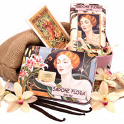 Vanilla Soap 170 Gr./6 Oz  in the original 19th century style luxurious packaging.
