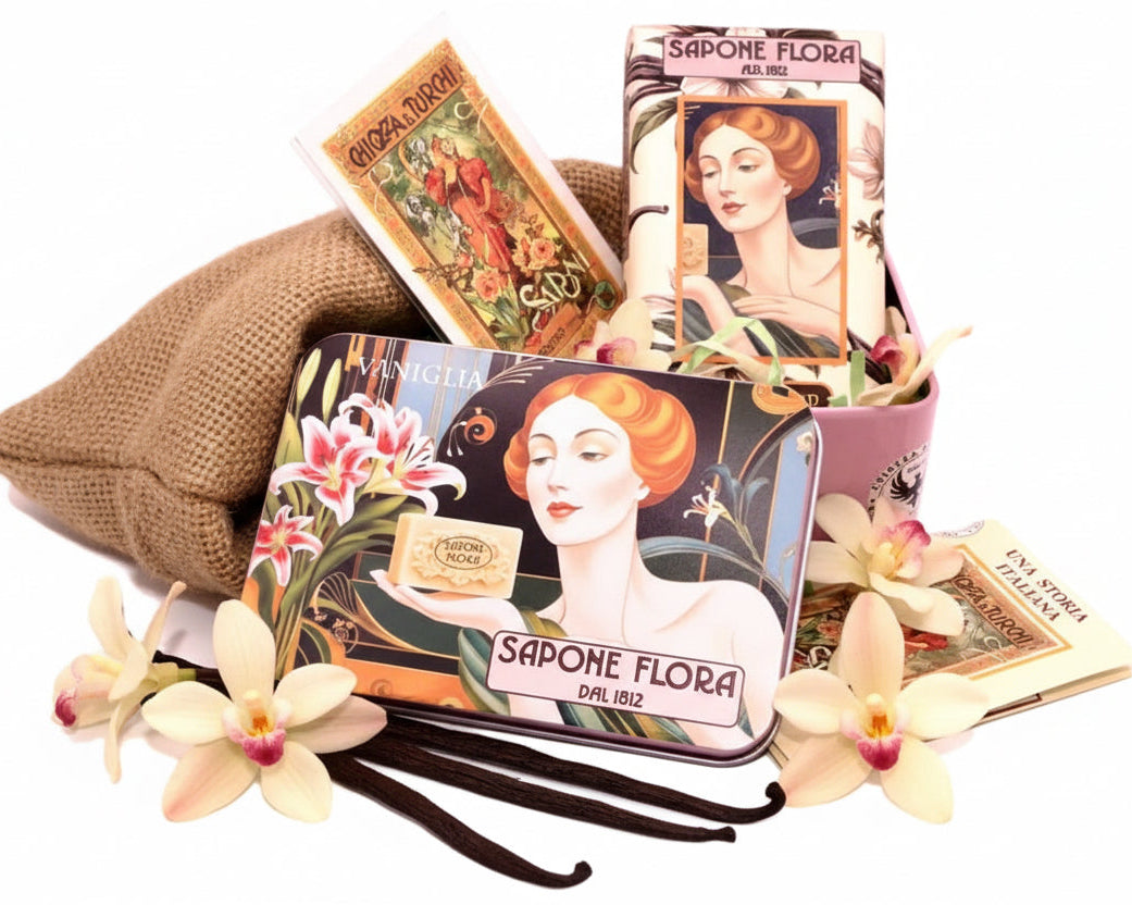 Vanilla Soap 150 gr.  in the original 19th century style luxurious packaging.