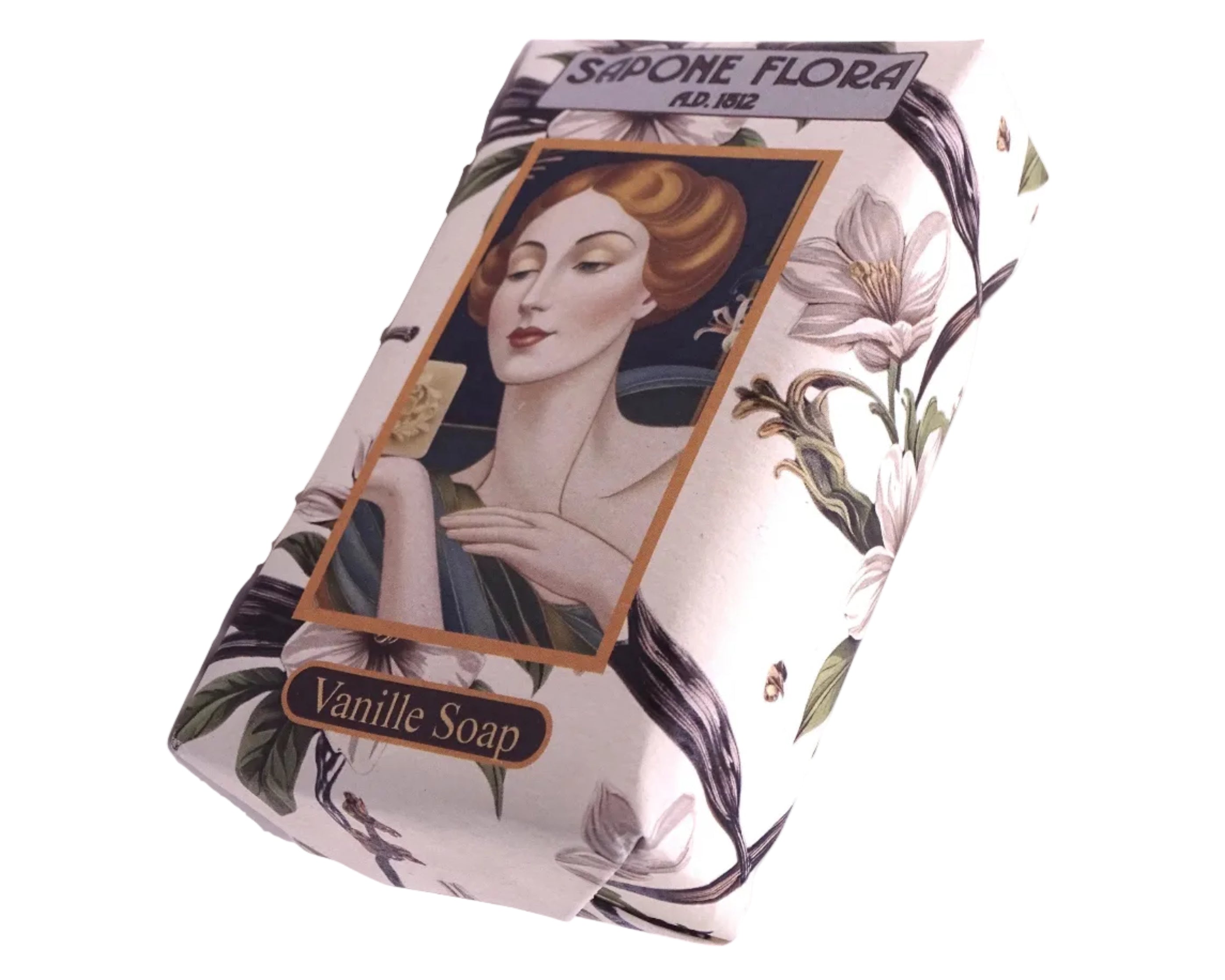 Vanilla Soap 170 Gr./6 Oz  in the original 19th century style luxurious packaging.
