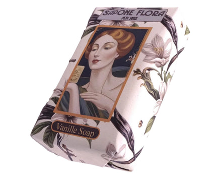 Vanilla Soap 170 Gr./6 Oz  in the original 19th century style luxurious packaging.